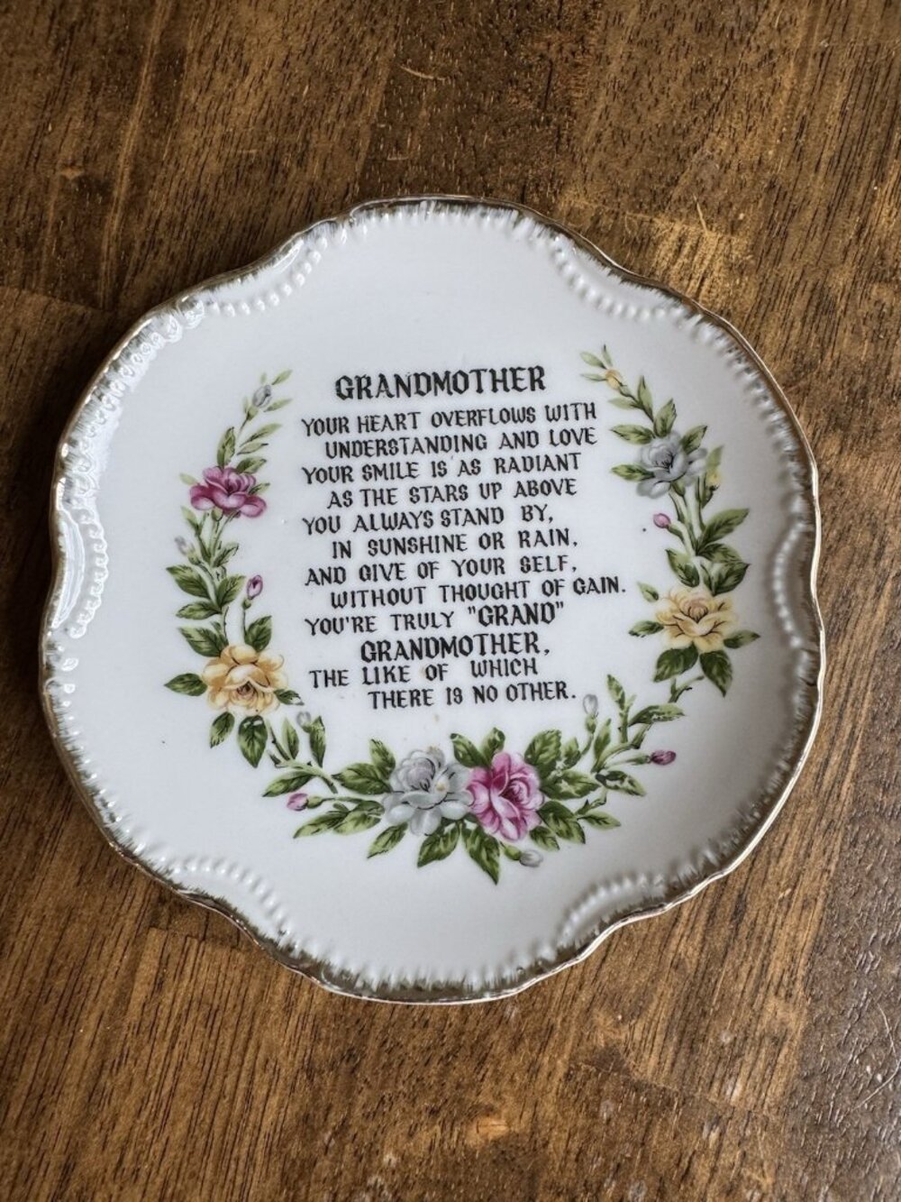 Vintage Sentimental Grandmother Poem 6" Decorative Plate - Japan